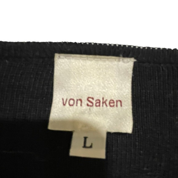 von saken black sweater top large rhinestone embellished V Neck 1/2 Zip - Picture 4 of 5